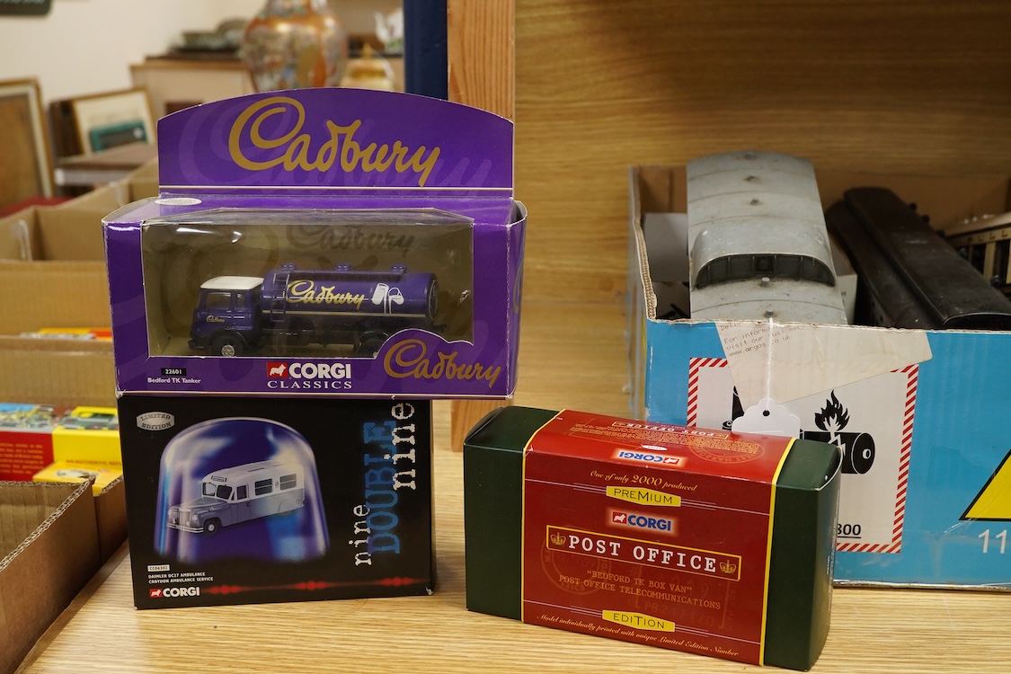 Forty boxed diecast commercial vehicles by Corgi, Corgi Classics, etc., including vehicles from the Guinness series, Vintage Glory of Steam, Eddie Stobart, etc., together with a few repainted Dinky Toys, including a Fode
